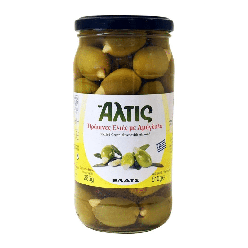 Altis grüne Oliven gefüllt mit Mandeln (480g) von Altis bei Araxxon  - Hochwertiges griechisches Produkt.   Altis grüne Oliven gefüllt mit Mandeln (480g) από Altis στο Araxxon  - Αυθεντικό ελληνικό προϊόν.